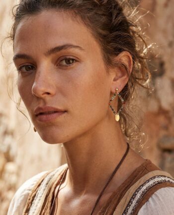 Colorful Beaded Rhombus Dangle Earrings | earrings, colorful beads, rhombus shape, dangle earrings, gold tone, boho style