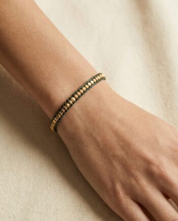 Green Cord Bracelet with Gold-Tone Beads | bracelet, women's bracelet, beaded, green, gold-tone, adjustable